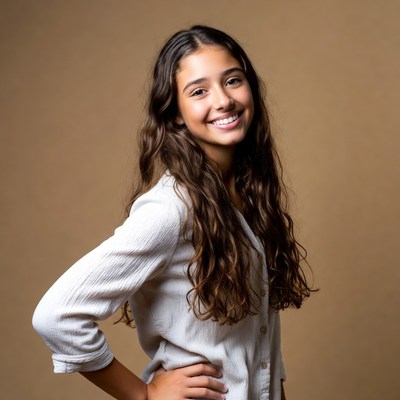Smiling girl with long wavy hair