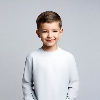 Smiling boy in white sweater