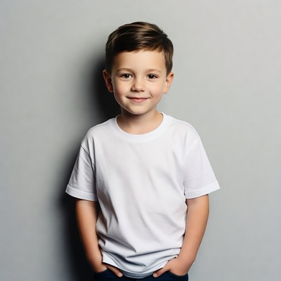 Smiling boy in white t-shirt