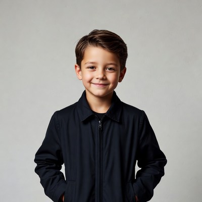 Smiling boy in black jacket