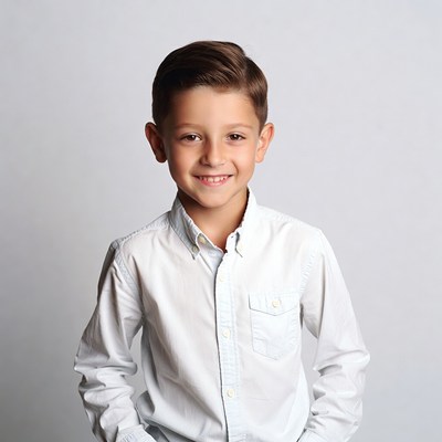 Smiling boy in white shirt