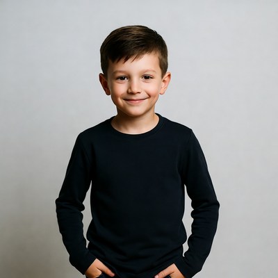 Smiling boy in black sweater