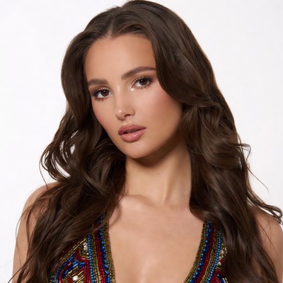 Beautiful woman in beaded dress