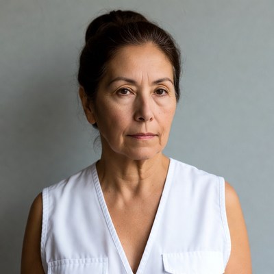 Mature Latina woman in white top