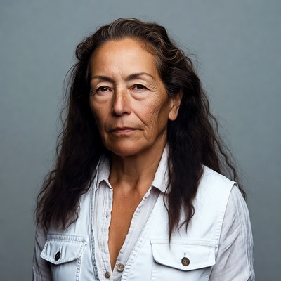 Middle-aged woman with long wavy hair