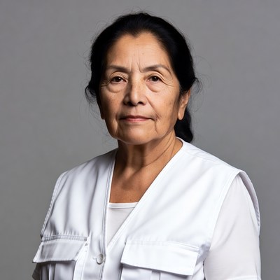 Elderly Latina woman in white vest