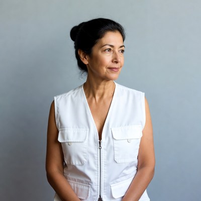 Asian woman in white vest