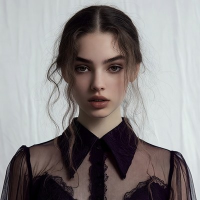 Woman in sheer black lace blouse