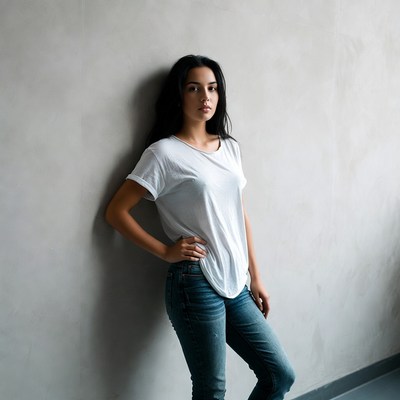 Latina woman leaning against wall