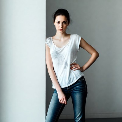 Young woman in white top and jeans