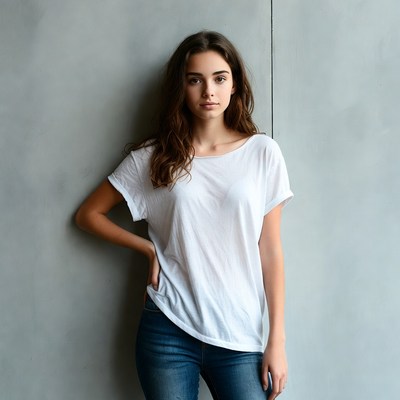 Young woman in white t-shirt and jeans