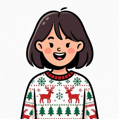 Girl in reindeer Christmas sweater