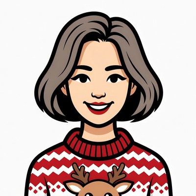 Asian woman in reindeer Christmas sweater