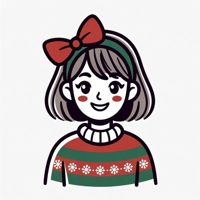 Girl in Christmas Sweater with Red Bow