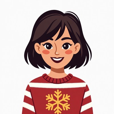 Smiling woman in snowflake sweater