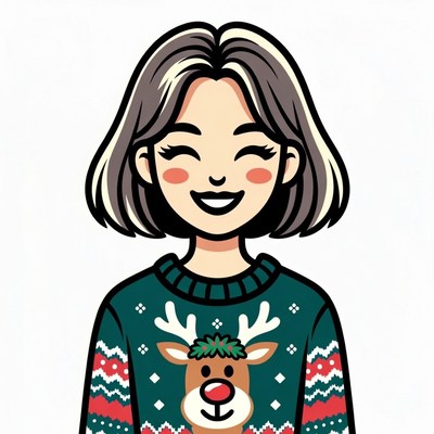 Smiling woman in reindeer Christmas sweater