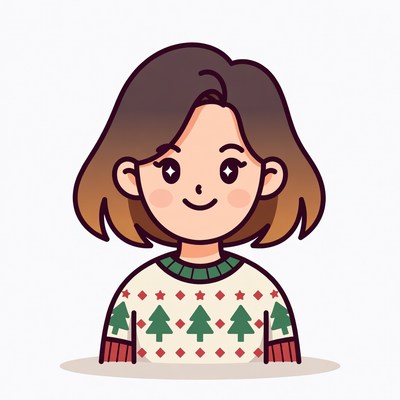 Smiling Asian girl in Christmas sweater