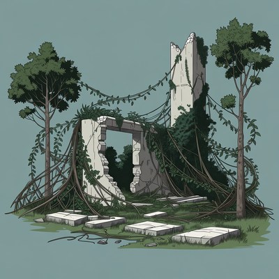 Ruined Stone Arch Covered in Vines