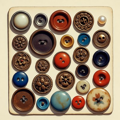 Assortment of colorful buttons on white background