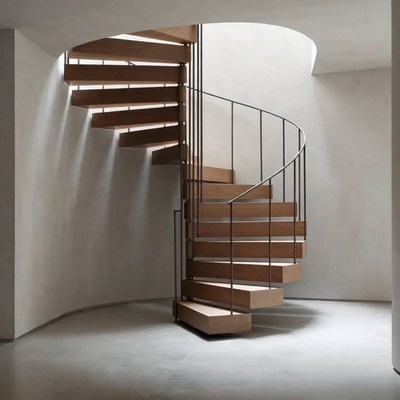 Wooden Spiral Staircase in Modern Room