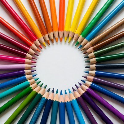 Colorful Pencils Arranged in Circle
