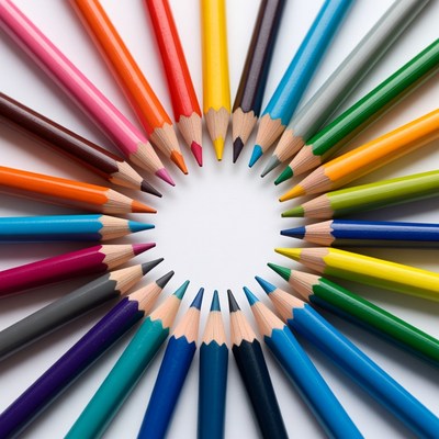 Colorful Pencils Arranged in Circle