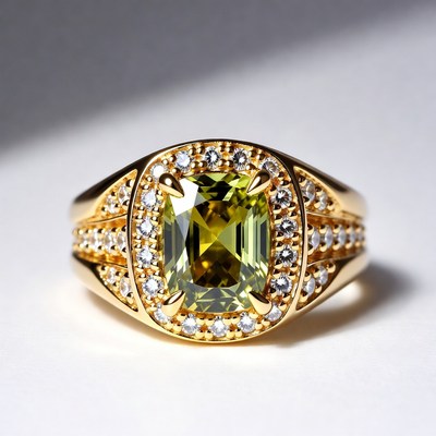 Gold emerald cut ring with diamonds