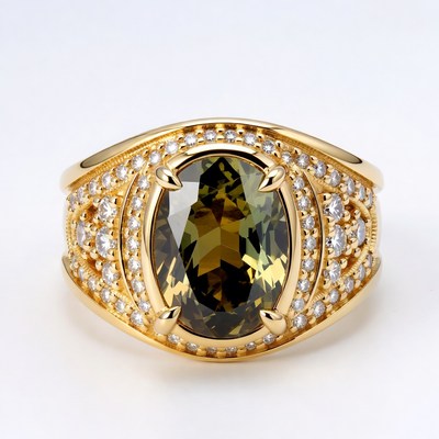 Oval Green Demantoid Garnet Gold Ring