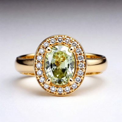 Oval Green Gem Gold Ring