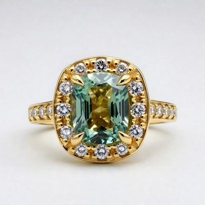 Green Emerald-Cut Demantoid Garnet Ring