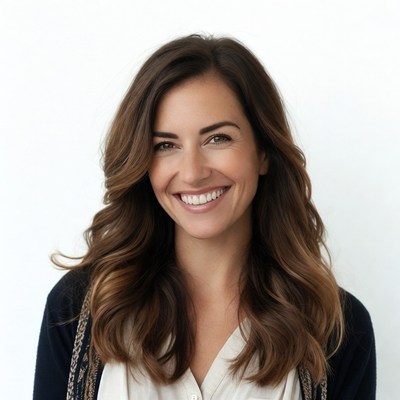 Smiling woman with long brown hair
