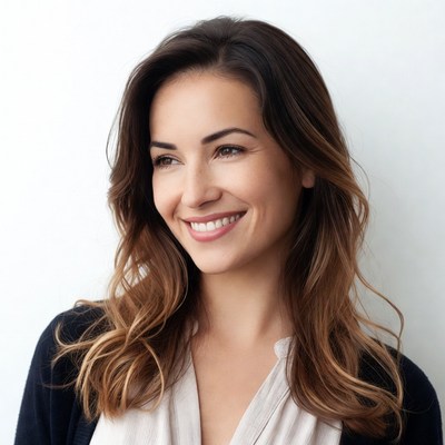 Smiling woman with wavy brown hair