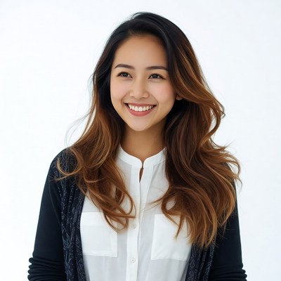 Asian woman smiling with long hair