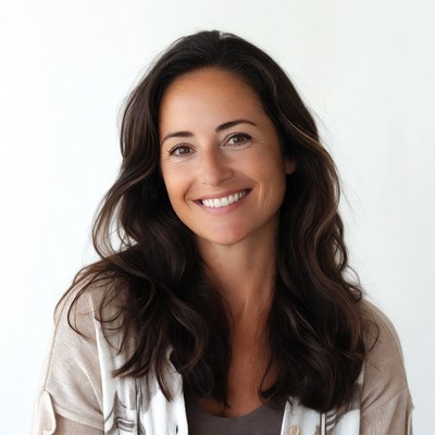 Smiling woman with long brown hair