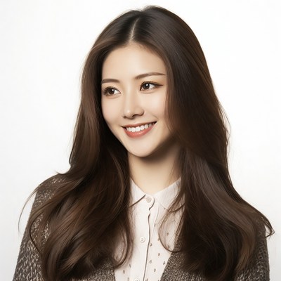 Asian woman smiling with long brown hair