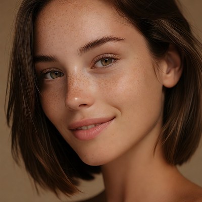 Smiling woman with freckles