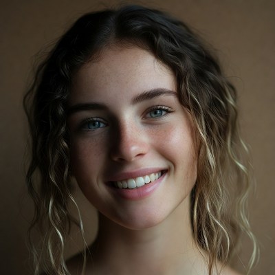 Smiling woman with curly hair