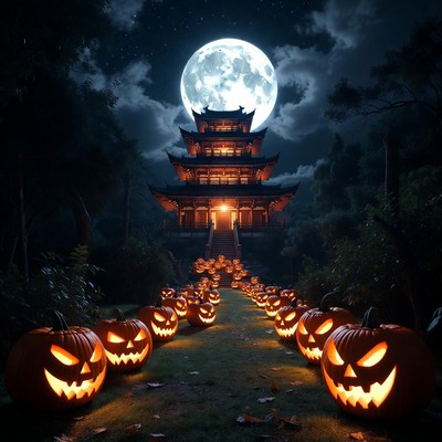 Halloween Pagoda with Jack-o'-lantern Path