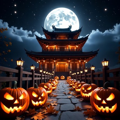 Halloween Pagoda with Jack-o-Lantern Path