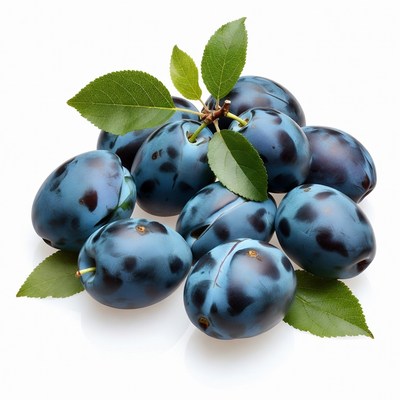 Fresh Blue Plums with Leaves