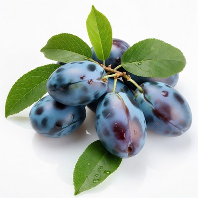Fresh Blue Plums with Leaves