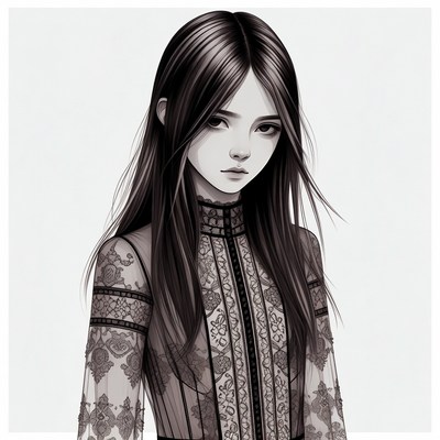 Anime girl in lace dress