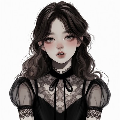 Gothic girl in black lace dress