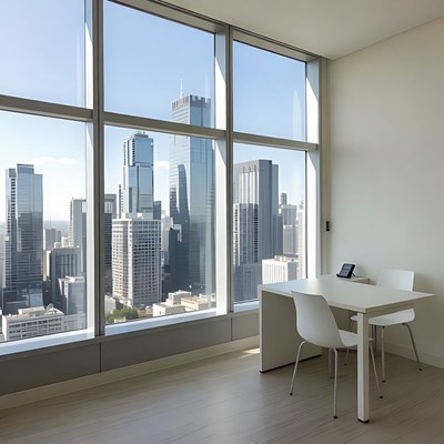 Modern Office with City Skyline View