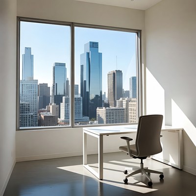 Modern Office with City Skyline View