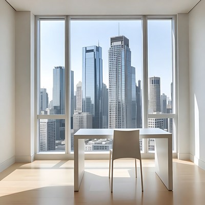 Empty Office with Skyline View