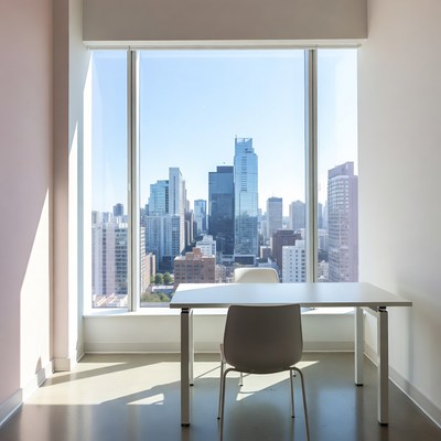 Empty Office with City Skyline View