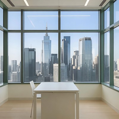 Modern Office with City Skyline View