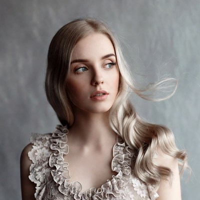 Blonde woman in lace top