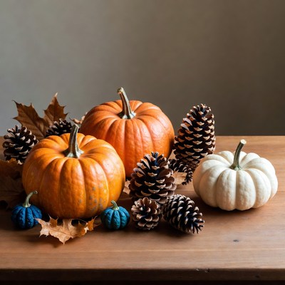 Autumn Pumpkins Pinecones Fall Leaves
